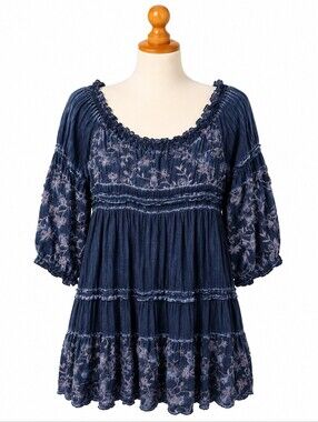 Area Stars Women's Blue Stonewashed Off The Shoulder Tunic Dress Sz M Boho
